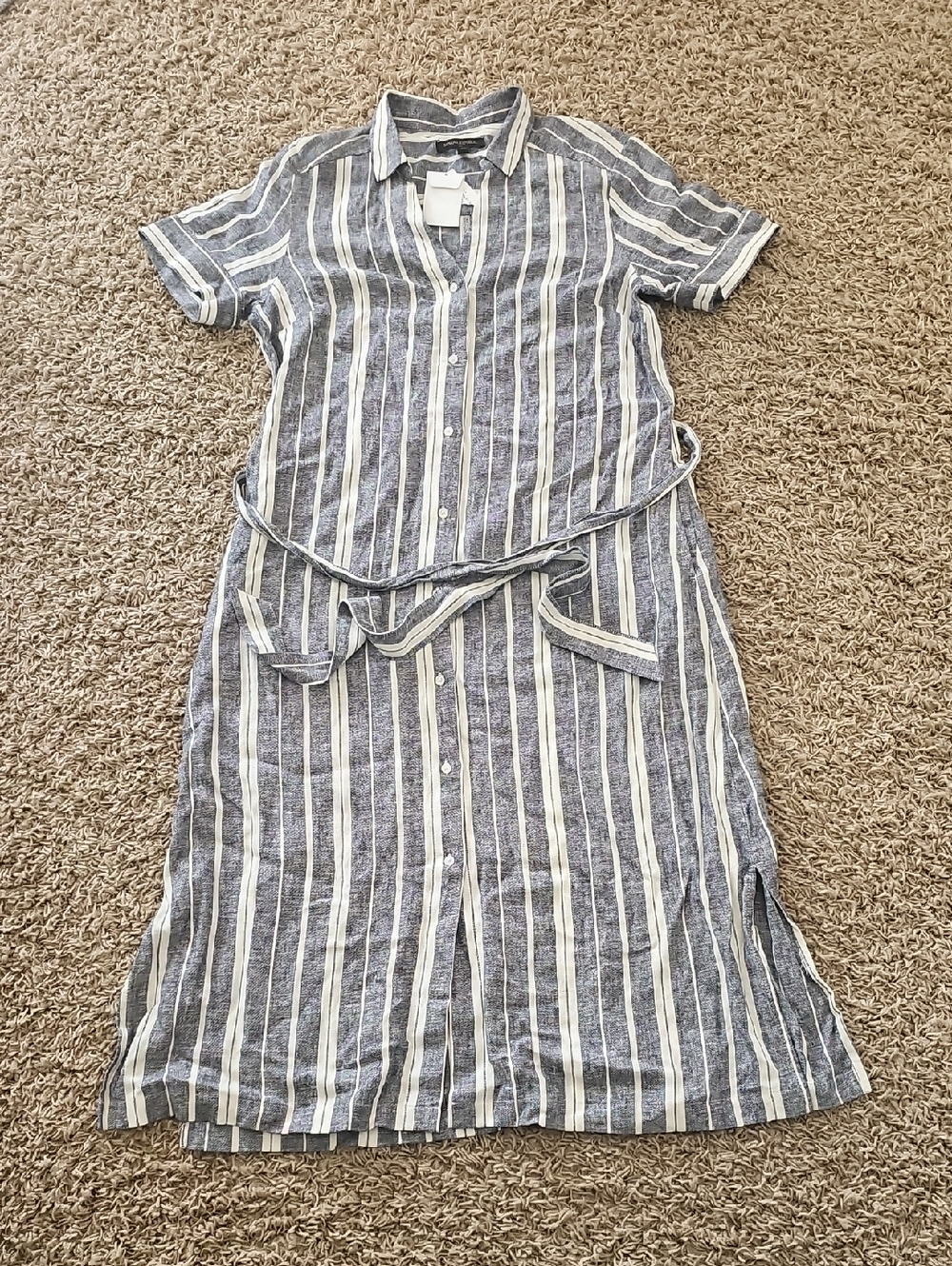 NWT Banana Republic Linen Dress Midi Button Up Collar 10 Striped - Picture 3 of 9